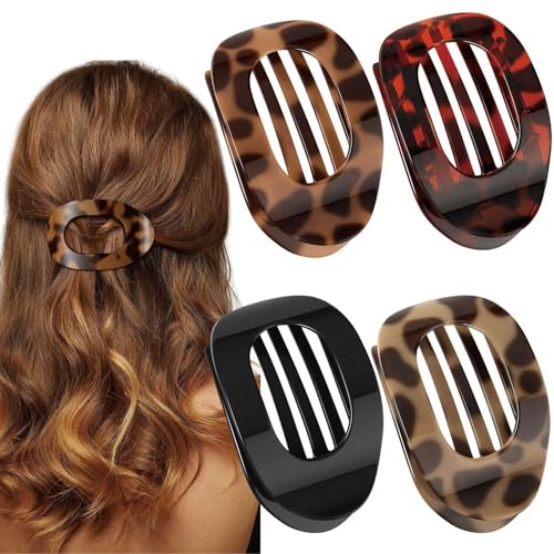 Haarspangen Damen, 4 Stücke Haarklammern,Haarspange Flach, Matte Große Entenschnabel Haarspange, Rutschfeste Duckbill Hair Clips, Flat Claw Clip für Dünnes und Dickes Haar, für Liegen und Fahren von Generisch