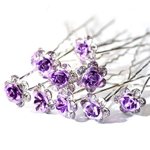 Haarspangen für Damen, Brautschmuck, Hochzeit, Party, Kristall-Blume, Rose, Haarspangen, Accessoires, Lila, kreative und exquisite Verarbeitung, Haltbarkeit, 10 Stück von Generisch