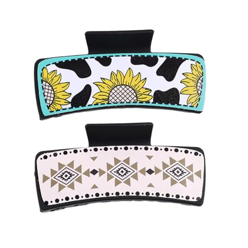 Haarspangen mit Western-Druck, quadratische Haarklammer, klassisches Cowboy-Design, Leder-Haarklammern, rutschfeste Klauenklammer, große und kleine Klauenklammern, perfekte Verwendung für alle Frauen von Generisch