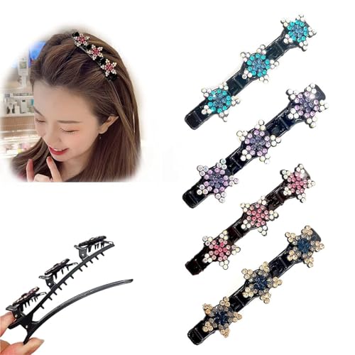 Haarspangen mit funkelnden Kristallsteinen, Geflochtene mit 3 Mini-Haarspangen, Doppelschicht-Mini-Haarspangen, Leicht Geflochtene Strass-Haarspangen für Damen und Mädchen (4# 4Pcs) von Generisch
