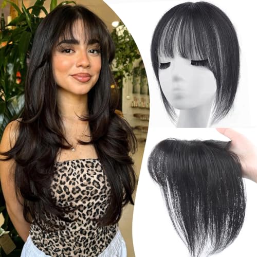 Haarteile für Frauen Echthaar zum Anklipsen von Pony 360° 3D Abdeckung Wipsy Haarteil zum Anklipsen von Pony mit falschem Pony Haarspange Echthaarteile für dünner werdendes Haar Schwarz von Generisch