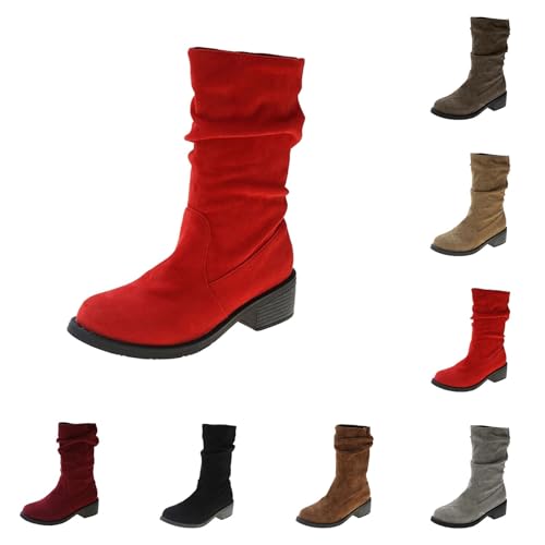 Halb Stiefeletten Damen Elegant - Wildleder Schuhe Damen Weiter Schaft Westernstiefel Einfarbige Trachtenschuhe Rutschfest Langschaftstiefel Schlupfstiefel Klassischer Abriebfest Country-Stiefel von Generisch