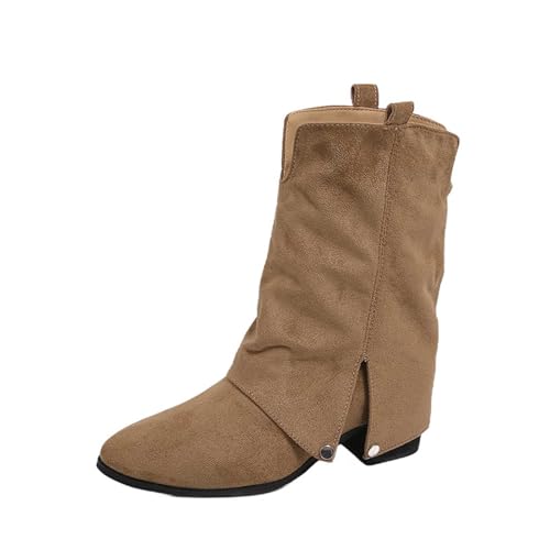 Halbhoch Winterstiefel Damen Schlupfstiefeletten Bequeme Für Frauen Kurzstiefel Winter Warme Stiefeletten Ankle Boots Lässige Herbstschuhe Schlupfschuhe Cowboystiefel Damenschuhe von Generisch