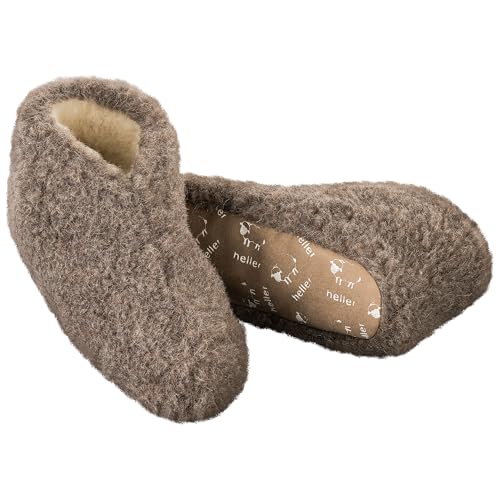Halbhohe Hausschuhe aus 100% Schafwolle – Öko-Tex® Standard 100 – Made in Germany – Unisex (Farbe: Braun/Größe 40/41) von generisch