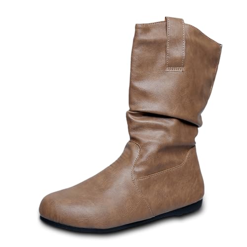 Halbhohe Stiefel Damen Bequeme Winterstiefel Runde Zehen Winterstiefel Winter Warme Stiefeletten Slouch Keilstiefel Lässige Herbstschuhe Schlupfschuhe Cowboystiefel Freizeitstiefel von Generisch