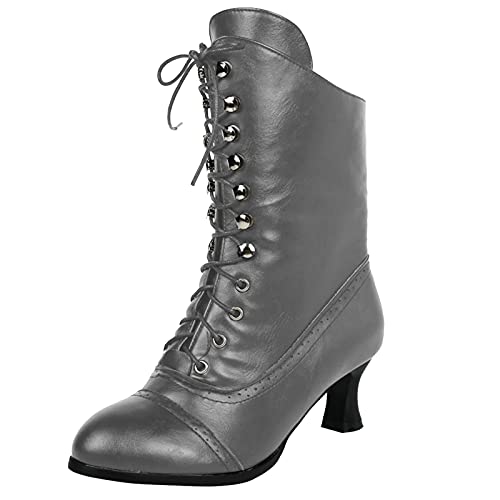 Halbhohe Stiefel Für Damen Women's Mid-Calf Boots Stiefeletten Mit Absatz Elegant Klassisch Winterstiefel Ankle Winter Western Kurzstiefel Westernstiefel Leder Halbstiefel (Grau,41) von Generisch