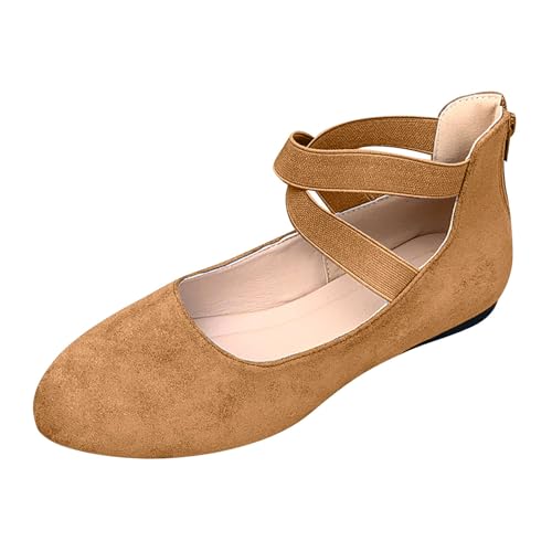 Halbschuhe Damen Ballerina Frühling Spitzenschuhe Ballett Sommerschuhe Slip On Freizeitschuhe Brautschuhe Bequeme Elegant Flach Atmungsaktive Leichte WalkingSchuhe mit absatz Riemen (Khaki, 39) von Generisch