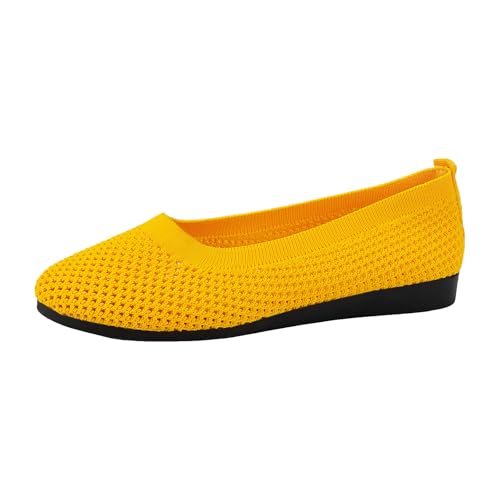 Halbschuhe Damen Ballerina Frühling Spitzenschuhe Ballett Sommerschuhe Slip On Freizeitschuhe Brautschuhe Bequeme Elegant Lässige Flach Atmungsaktive Leichtgewichts ArbeitsSchuhe (Yellow, 40) von Generisch