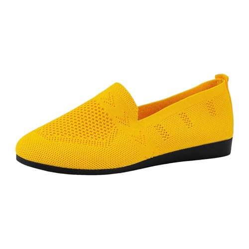 Halbschuhe Damen Ballerina Frühling Spitzenschuhe Ballett Sommerschuhe Slip On Freizeitschuhe Brautschuhe Bequeme Elegant Lässige Flach Atmungsaktive Leichtgewichts BerufsSchuhe (Yellow, 42) von Generisch