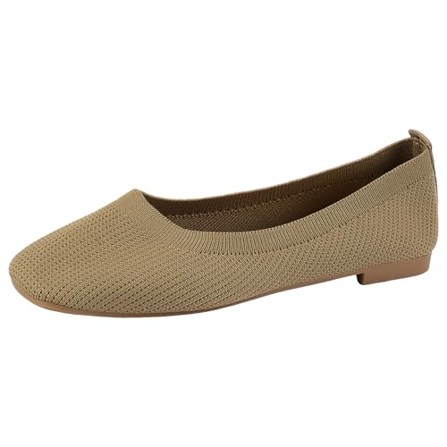 Halbschuhe Damen Ballerina Frühling Spitzenschuhe Ballett Sommerschuhe Slip On Freizeitschuhe Brautschuhe Bequeme Elegant Quadratzehe Flach Atmungsaktive Leichtgewichts Mesh Sockenschuhe (Khaki, 40) von Generisch