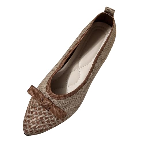 Halbschuhe Damen Ballerina Frühling Spitzenschuhe Ballett Sommerschuhe Slip On Freizeitschuhe Brautschuhe Bequeme Elegant Schicke Flach Atmungsaktive Leichte Mokassins Schlupfschuhe (Khaki, 39) von Generisch