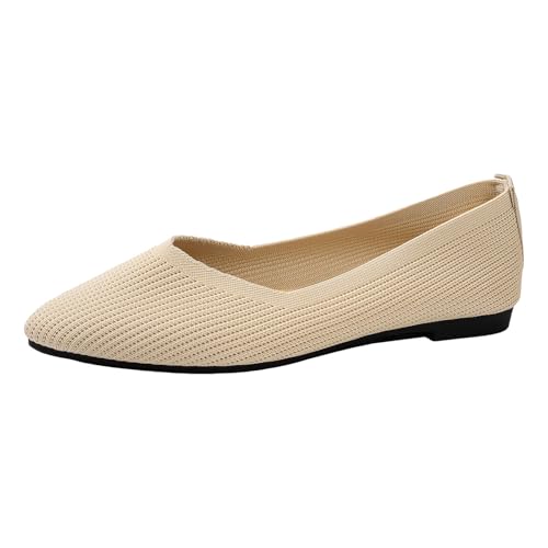 Halbschuhe Damen Ballerina Frühling Spitzenschuhe Ballett Sommerschuhe Slip On Freizeitschuhe Brautschuhe Bequeme Elegant Spitze Flach Atmungsaktive Leichte WalkingSchuhe mit absatz (Beige, 42) von Generisch