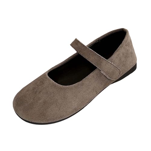 Halbschuhe Damen Ballerina Schuhe EIN Wort Flacher Mund Kleine Lederschuhe Mit Rock Mary Jane Schuhe Wanderschuhe Sommerschuhe (Brown, 42) von Generisch