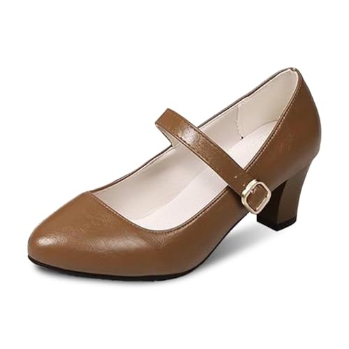 Halbschuhe Damen Dirndl Schuhe mit Absatz Elegant und Bequem Trachtenschuhe Absatzschuhe Festliche Breite Tanzschuhe High Heels Sommer Pumps Spangenpumps Blockabsatz Geschlossene Zehenkappe von Generisch