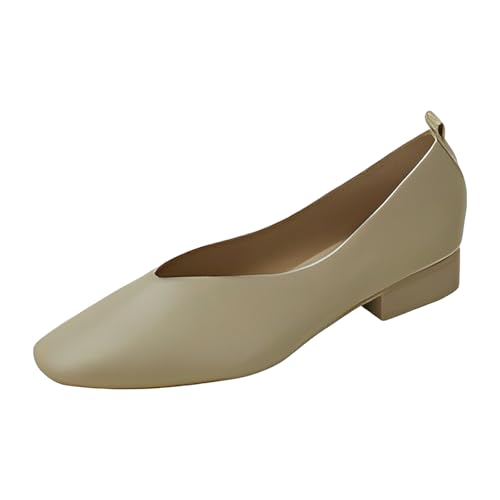 Halbschuhe Damen Elegant Bequem Businessschuhe Lederschuhe Low Wedge Pumps Schuhe Flache Abendschuhe Partyschuhe Tanzschuhe Kleidschuhe Ballerinas Mode Quadratische Zehen Loafers & Mokassins von Generisch