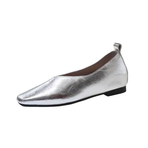 Halbschuhe Damen Elegant Bequem Lederschuhe Low Wedge Pumps Schuhe Flache Abendschuhe Partyschuhe Tanzschuhe Kleidschuhe Ballerinas Mode Quadratische Zehen Einzelne Schuhe Loafers & Mokassins von Generisch