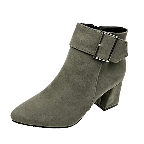 Halbschuhe Damen Elegant Mit Absatz Wildleder - Ankle Boots Damen Elegant Blockabsatz Wildleder Niederung Stiefel Mit Schnallen Knöchel Stiefel Schlupfstiefel Spitzenstiefel Damenstiefel Winterschuhe von Generisch
