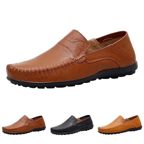 Halbschuhe Herren Leder Freizeitschuhe Herren Sportlich Leder Flache Schuhe Business Walkingschuhe Weite Outdoorschuhe Bequemer Trekkingschuhe Leichtgewichts Laufschuhe Weichen Sohle Sneaker von Generisch