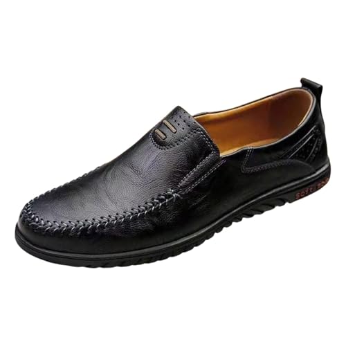 Halbschuhe Herren Leder Freizeitschuhe wasserdichte Lederschuhe Flache Sohle Leder Sportschuhe Weich Leicht Low Sneaker rutschfest Arbeitsschuhe Bequeme Schlupfschuhe Elegant Herrenschuhe von Generisch