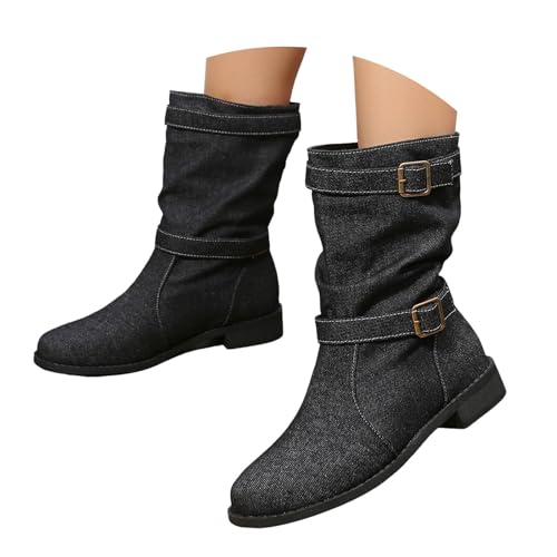 Halbstiefel Damen Elegant Kurzstiefel Klassisch Stiefeletten Retro Schlupfstiefeletten Kurzschaft Winterstiefel Chunky Heels Übergangsstiefel Outdoor Damenstiefel von Generisch