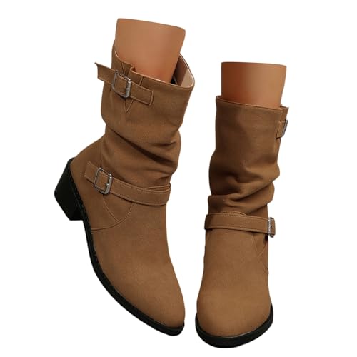 Halbstiefel Damen Elegant Kurzstiefeletten Klassisch Stiefeletten Retro Schlupfstiefeletten Festliche Winterstiefel Chunky Heels Übergangsstiefel Lässig Ankle Boots von Generisch