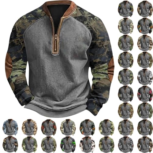 Half Zip Pullover Herren Crewneck Ohne Kapuze Sweatshirts | Winter Langarmshirts Camouflage Druck Oberteile Sweatshirt FüR MäNner | Freizeit Sport Sweater Herren Outdoor Long Sleeve Shirt Track Tops von Generisch