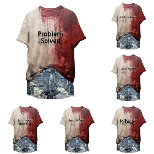 Hallooween Tshirt Damen, Tshirt Damen Problem Solved Blood Kurzarm Rundhals T Shirt Hallooween Blutigem Bedrucktes T-shirts Festival Horror Halloween Kostüm Damen Gruselig Blut Verletzung Shirt Hallooween Tshirt Damen, Tshirt Damen Problem Solved Blood Kurzarm Rundhals T Shirt Hallooween Blutigem Bedrucktes T-shirts Festival Horror Halloween Kostüm Damen Gruselig Blut Verletzung Shirt von Generisch