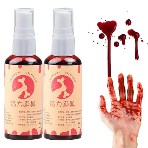 Halloweeen Kunstblut - 2 Stück Fake Blut Realistisch, Kunstblut Spray, Halloweeen Schminke Fake Blood, Abwaschbar Kunst Blood Make-up für Karneval, Simulierte Wunden, Film, Theater, Unfug (60ml) von Generisch