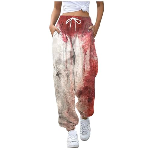 Halloween Blut Kostüm Damen Problem Gelöst Joggers Blutiges Sports Hosen Schaurig Kostüm Angst Blutspritzer Sweatpants Cosplay Kleidung Horror Jogginghose Halloween Kostüm Damen Gruselig von Generisch