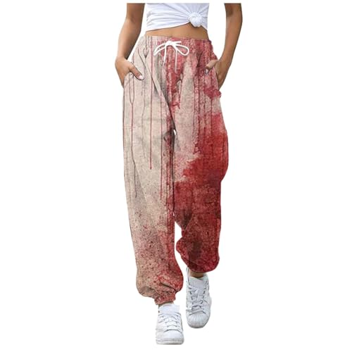 Halloween Blut Kostüm Damen Problem Gelöst Joggers Blutiges Sports Hosen Schaurig Kostüm Angst Blutspritzer Sweatpants Cosplay Kleidung Horror Jogginghose Halloween Kostüm Damen Gruselig von Generisch