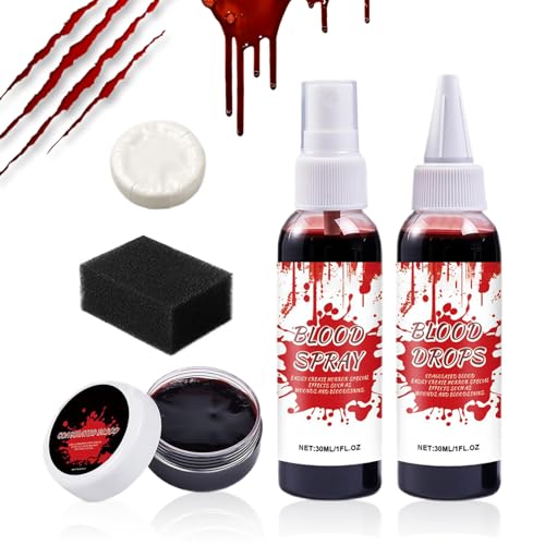 Halloween Blut Make Up | Realistisches Waschbares Kunstblut Spray Für Gesicht,Abwaschbares Halloween Kostümzubehör Für Gruselpartys Rollenspiel Bühnenauftritte Vampir Zombie von Generisch