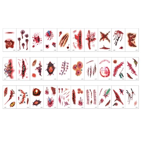 Halloween Deko Tattoo Set Aufkleber,Temporäre Horror Festival Fake Tattoos Für Kinder Und Erwachsene,Tattoos-Zum-Aufkleben,Temporary Tattoo Pflaster Wasserdicht Für Halloweenparty(A) von Generisch