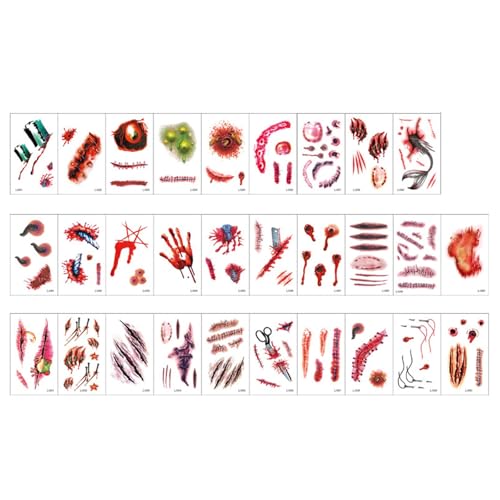 Halloween Deko Tattoo Set Aufkleber,Temporäre Horror Festival Fake Tattoos Für Kinder Und Erwachsene,Tattoos-Zum-Aufkleben,Temporary Tattoo Pflaster Wasserdicht Für Halloweenparty(B) von Generisch