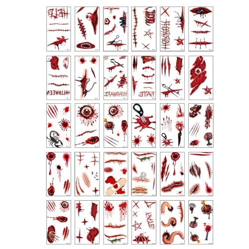 Halloween Deko Tattoo Set Aufkleber,Temporäre Horror Festival Fake Tattoos Für Kinder Und Erwachsene,Tattoos-Zum-Aufkleben,Temporary Tattoo Pflaster Wasserdicht Für Halloweenparty(C) von Generisch