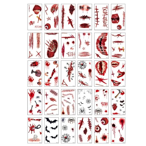 Halloween Deko Tattoo Set Aufkleber,Temporäre Horror Festival Fake Tattoos Für Kinder Und Erwachsene,Tattoos-Zum-Aufkleben,Temporary Tattoo Pflaster Wasserdicht Für Halloweenparty(D) von Generisch