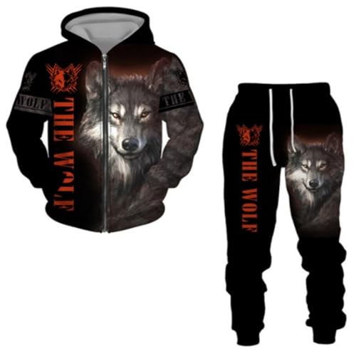 Halloween Gothic Tier Löwe Wolf Herren Reißverschluss Sportswear Hoodie Set 3D Gedruckt Herren Hoodie Langarm Herren Jogging Kleidung Track and Field Bekleidungsset, 13, XXL von Generisch