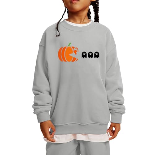 Halloween Grau Sweatshirt Kinder Jungen 146 Pullover Mädchen Pumpkin Oberteile Kids Casual Sweat Shirt Sport Langarmshirt Langarm Top Autumn Winter Kleidung Boy Girls Clothes von Generisch