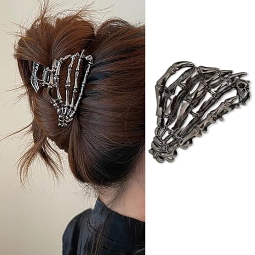 Halloween-Haarschmuck für Frauen – schwarzes Skelett, handgeformtes Design, Metall-Haarklammer, mittlere Größe, Haarstyling-Clip (3 Stück) von Generisch