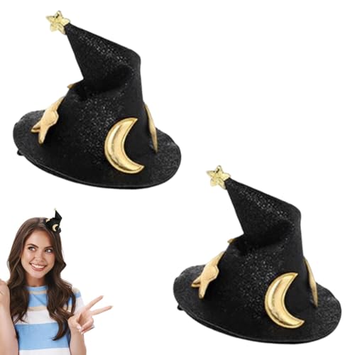 Halloween Haarspangen,Kleine gruselige Haarspangen | 2 Stück Halloween-Kleidernadeln | Glänzende Stern- und Mondkostüm-Kopfbedeckung, Zaubererhut, Haarnadeln für Frauen Halloween Haarspangen,Kleine gruselige Haarspangen | 2 Stück Halloween-Kleidernadeln | Glänzende Stern- und Mondkostüm-Kopfbedeckung, Zaubererhut, Haarnadeln für Frauen von Generisch