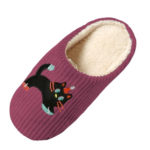 Halloween Hausschuhe Damen Baumwolle Warme Drinnen Pantoffeln Plüsch Funny Print Filzpantoffeln Weicher Plüsch Retro Hausschuhe Warme Pantoffeln Trendiger Slipper von Generisch