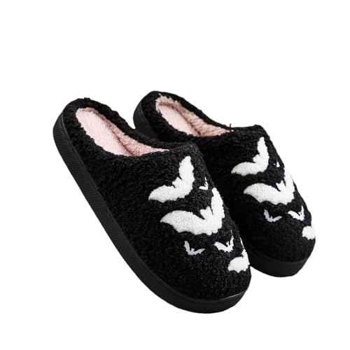 Halloween Hausschuhe Damen Geschlossen Rutschfest - Pantoffeln Damen Gefüttert Festlich Hauspantoffeln Teddy-Fleece Baumwollhausschuhe Bedruckte Winterpantoffeln Hüttenschuhe Gästehausschuhe von Generisch