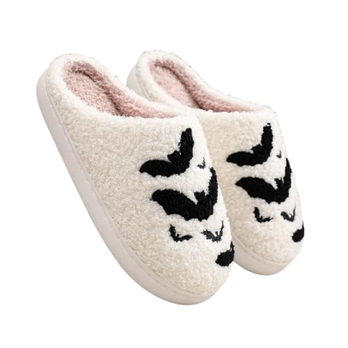 Halloween Hausschuhe Damen Geschlossen Rutschfest - Pantoffeln Damen Gefüttert Festlich Hauspantoffeln Teddy-Fleece Baumwollhausschuhe Bedruckte Winterpantoffeln Hüttenschuhe Gästehausschuhe von Generisch