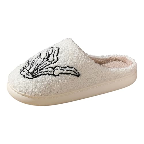 Halloween Hausschuhe Damen Plüsch Winter Rutschfeste Hausschlappen Das Skelett With Memory Foam Filzpantoffeln Slip-On Gästehausschuhe Herbst/Winter Innen Schlafzimmer von Generisch