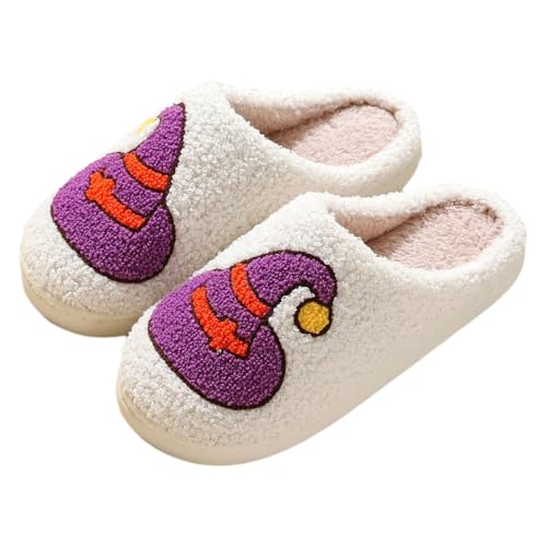 Halloween Hausschuhe Damen Plüschtier Anti Rutsch Pantoffeln Die Hexe Winter Warme With Memory Foam Filzpantoffeln Slip-On Gästehausschuhe Für Drinnen Und Draussen Herbst/Winter von Generisch