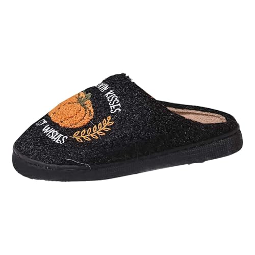 Halloween Hausschuhe Damen Plüschtier Der Kürbis Rutschfeste Flache Plüschhausschuh Warme Winter With Memory Foam Schlappen Leise Gästehausschuhe Drinnen Und Draußen Herbst/Winter von Generisch