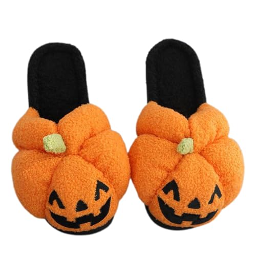 Halloween Hausschuhe Herren Damen Unisex Nicht Rutsch Slippers Bequem Weiche Der Kürbis Wärmeschuhe Slip-On Gästehausschuhe Herbst/Winter Für Drinnen Und Draussen von Generisch