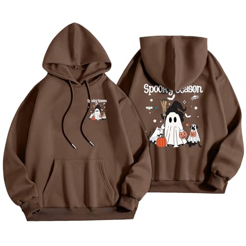 Halloween Hoodie Damen Pullover Kürbis mit Kapuze Sweatshirt Frauen Lustige Geist Grafik Sweatshirt Spooky Season Party Pullover Sweater Herbst Pullover Top Halloween Druck Karneval Oberteil von Generisch
