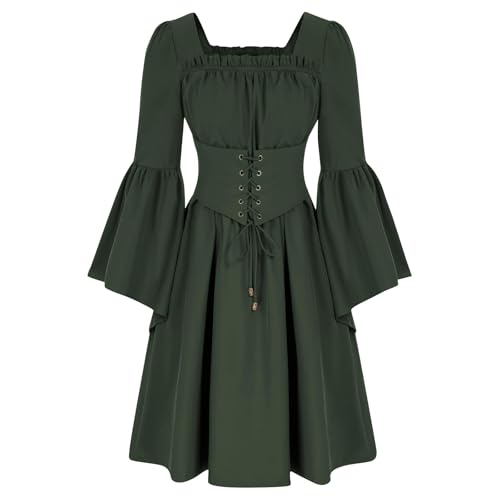 Halloween Kleid Damen Mittelalter Karneval Vampir Kostüm Ballkleider Hexe Geist Sexy Kleidung Elegant Fasching Kleid Damen Kleider Angebote des Tages Heute Grün S von Generisch