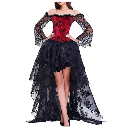 Halloween Kleid Damen Mittelalter Kleid Vintage Partykleid Asymmetrisches Karnevalkleid Halloweenkostüm Für Zusammenkünfte Freizeitkleid Für Parties Rot XL von Generisch