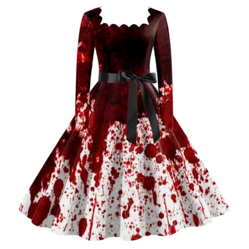 Halloween Kleid Schwarz Rot lang, Halloween Kostüm Damen Gruselig Blutigem Zombie Braut Kostüm Kleidung Kurzarm Horror Festlich Gastkleider Kostüm für Erwachsene Lange Abendkleider von Generisch